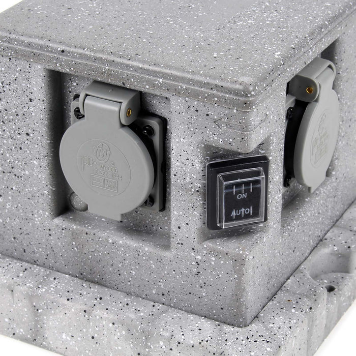 Presa multipla effetto granito per esterno, 4 attacchi, protezione IP44, con sensore