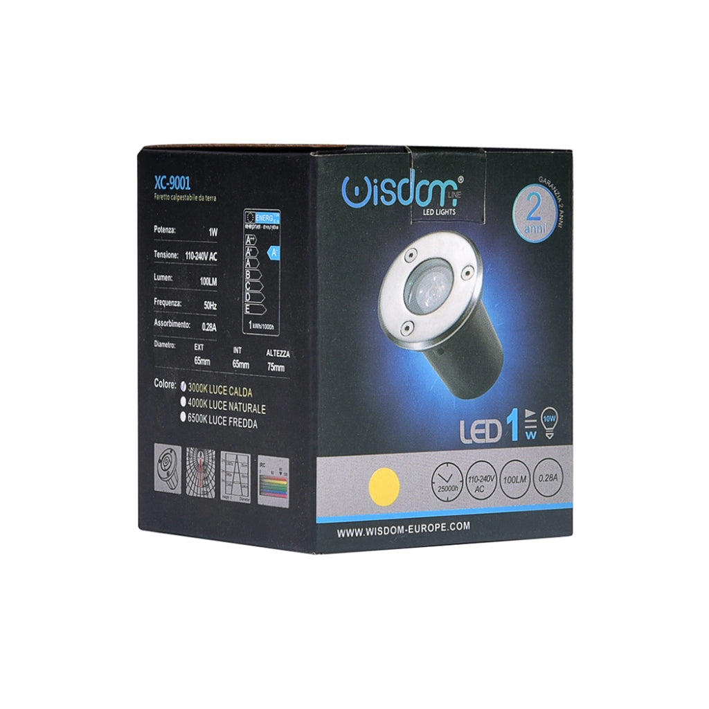 FARETTO LED SEGNAPASSO CALPESTABILE DA 1W LUCE CALDA 3000K - PERFETTO PER VIALI SENTIERI E GIARDINI IP65