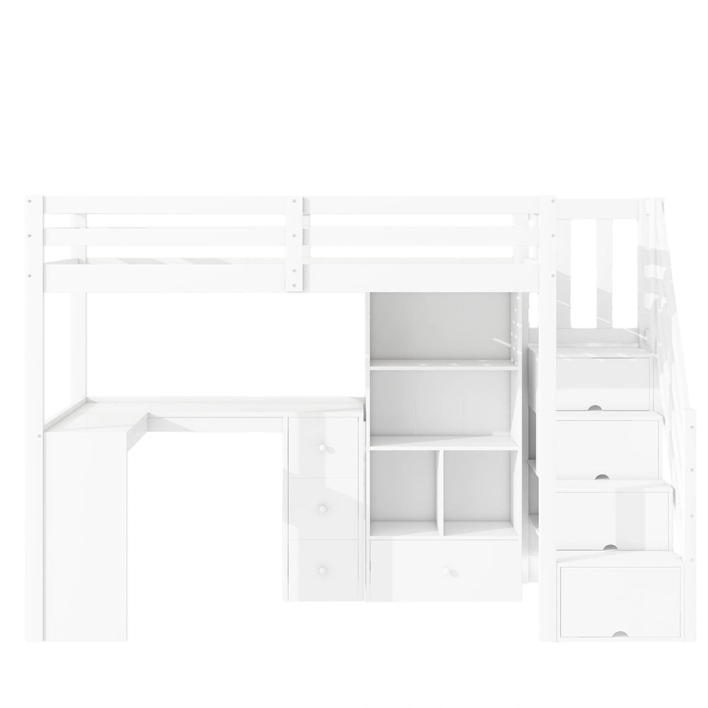Letto mezzanino 90x200cm - Xylo - bianco, EN747, scrivania, cassetti