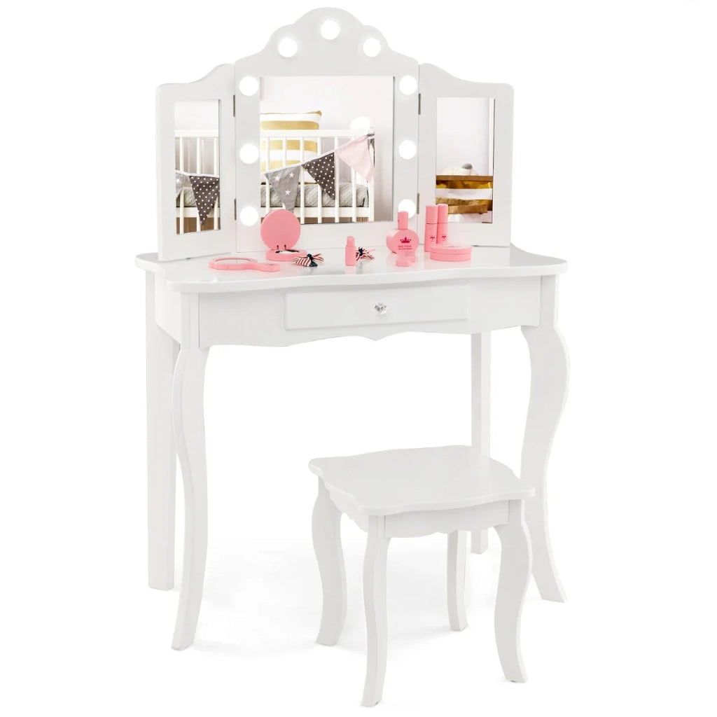 Set tavolo da toeletta e sgabello per bambini 70 x 34 x 103 cm funzione 2 in 1 illuminato design elegante in MDF bianco 20_0019220