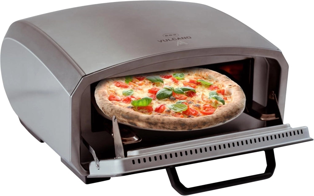 Rgv vulcano forno elettrico per pizza, piatto girevole, apertura a slitta, temperatura 450°c, pizza pronta in 2 minuti