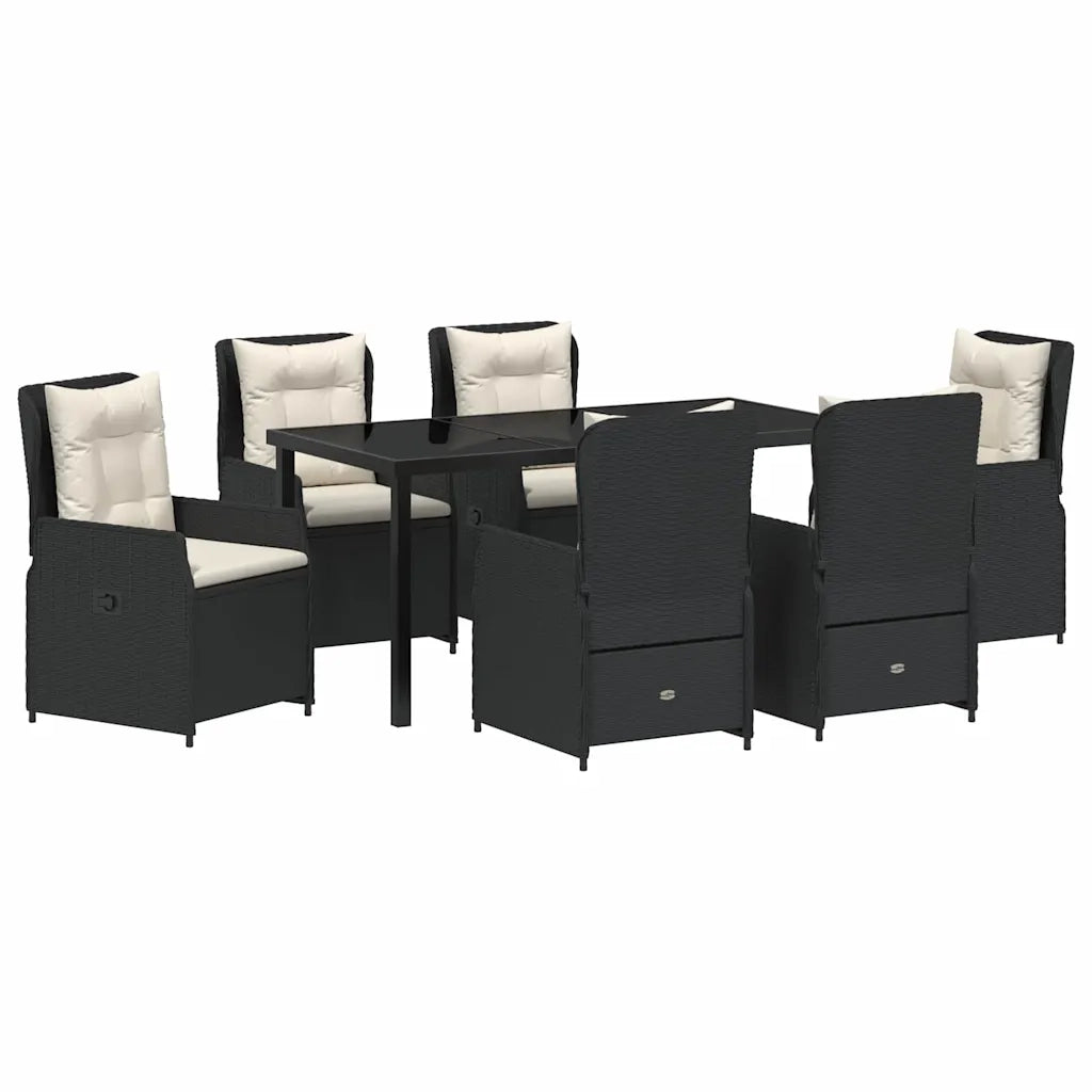 Set da Pranzo per Giardino 7 pcs Nero polyrattan 3380943