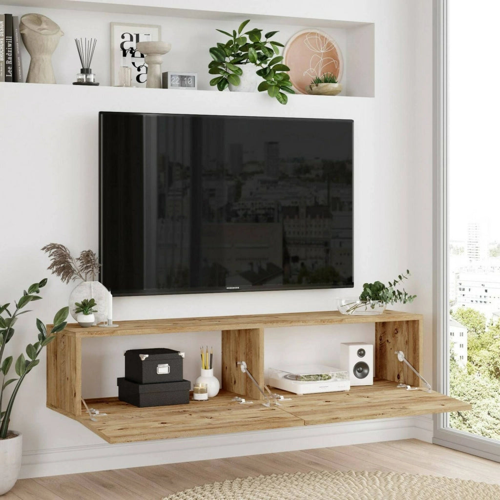 Mobile porta TV Diaspro, Credenza da soggiorno, Armadio basso per TV, Base parete attrezzata, 140x32h29 cm, Quercia