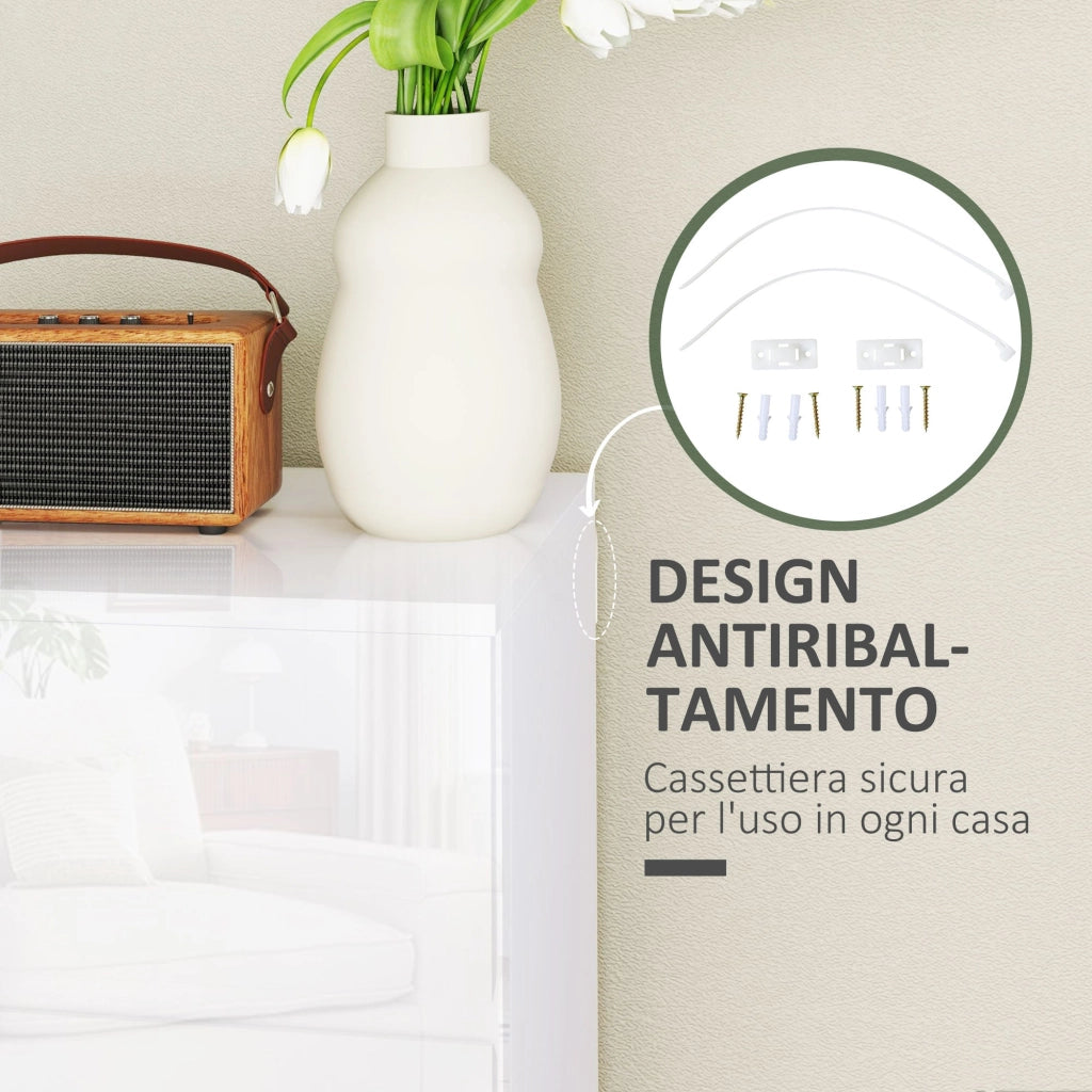 Cassettiera 4 Cassetti 55x33x80 cm Design Moderno Antiribaltamento Bianco Lucido