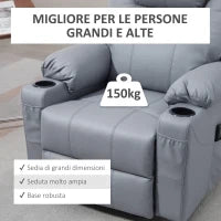 Poltrona Alzapersona Reclinabile fino a 135° con 8 Punti Massaggio, Telecomando e Poggiapiedi, 88x99x106 cm, Grigio