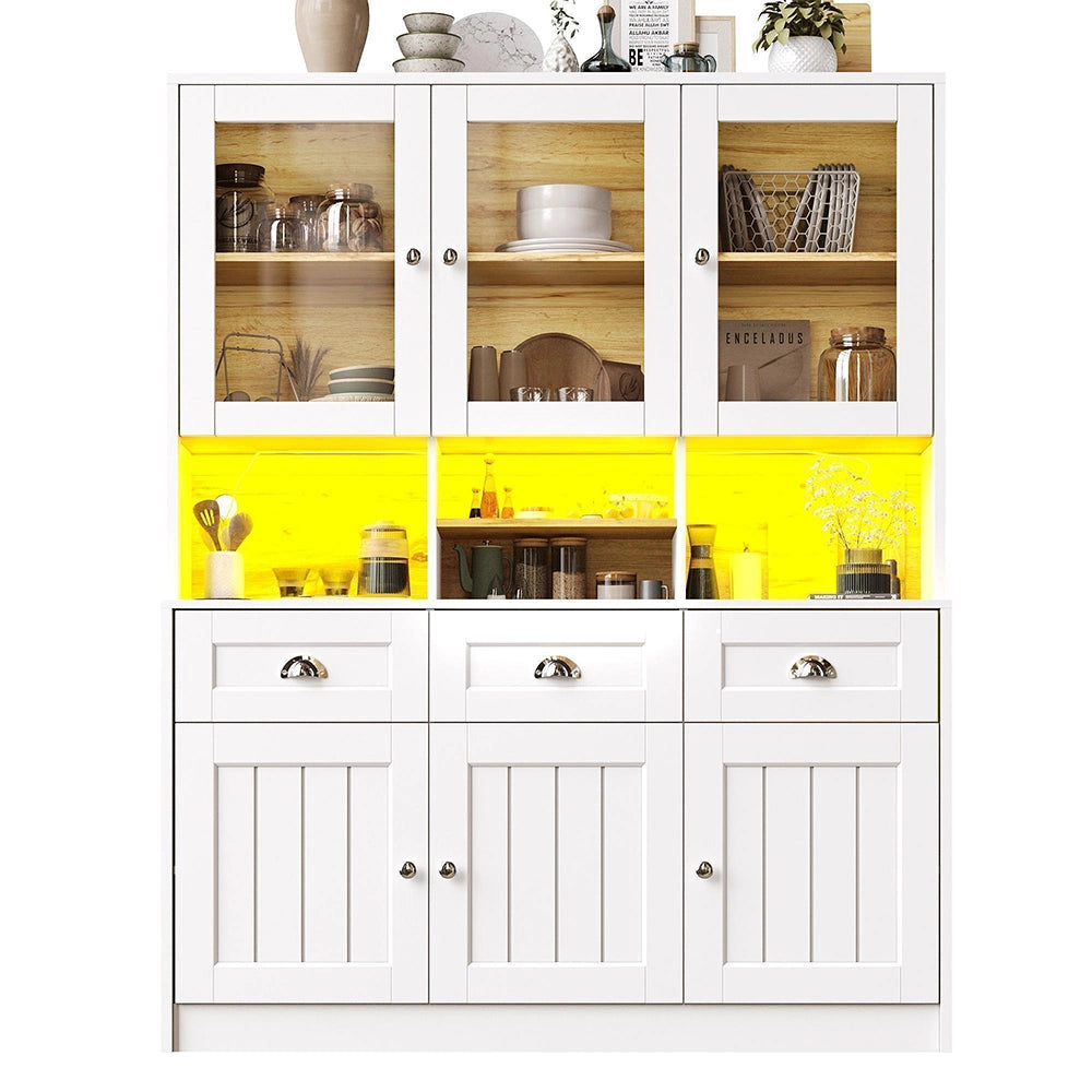 Credenza Cucina Alta 140x40x175cm - Xylo - Luci LED RGB Regolabili, Bianco/Nero