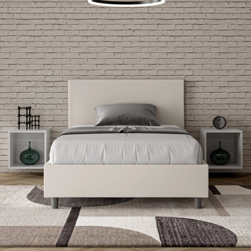 Letto imbottito 1 piazza e mezza 120x200 cm Adele - Bianco,Similpelle,Con rete