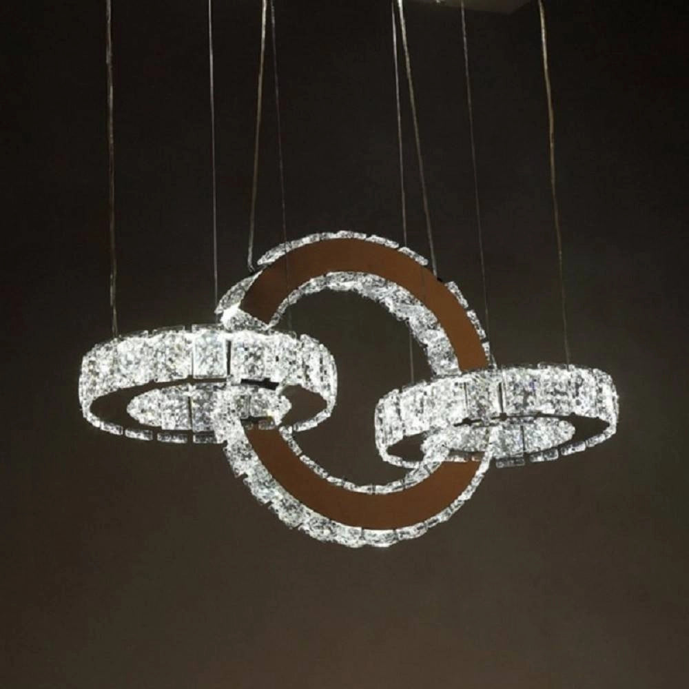 Trade Shop - Lampadario Led Design Moderno Cerchi Di Cristallo 25 Watt Luce Bianco Freddo B34 -