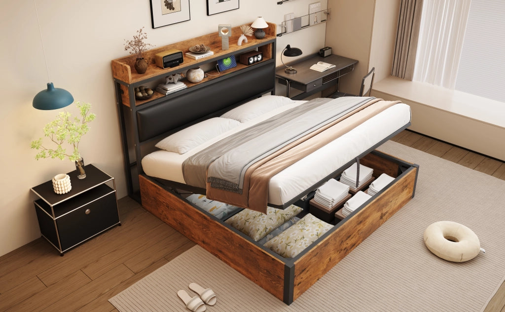 letto con contenitore metallo e legno nero 180 x 200 cm