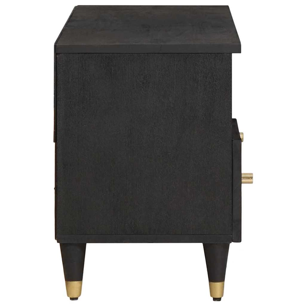 Mobile porta TV moderno dalle linee pulite 100 x 33 x 46 cm pratico contenitore in legno massello di mango nero 02_0057895