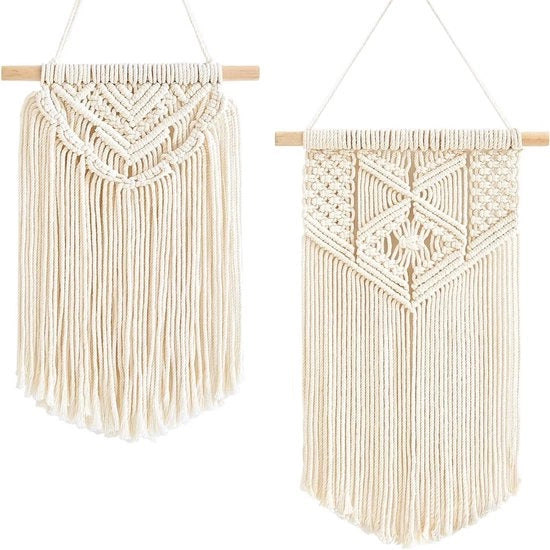 Set di 2 Tappeti Macramé Boho Chic per Decorazione di Interno - Decorazione per Camera e Appartamento - 30 x 25 cm e 40 x 25 cm