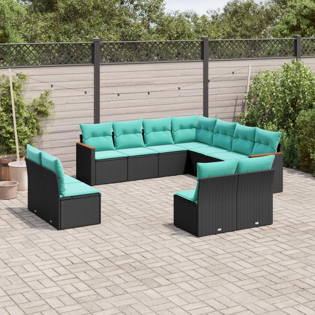 Set Divani da Giardino 11 pz con Cuscini Nero in Polyrattan 3226085