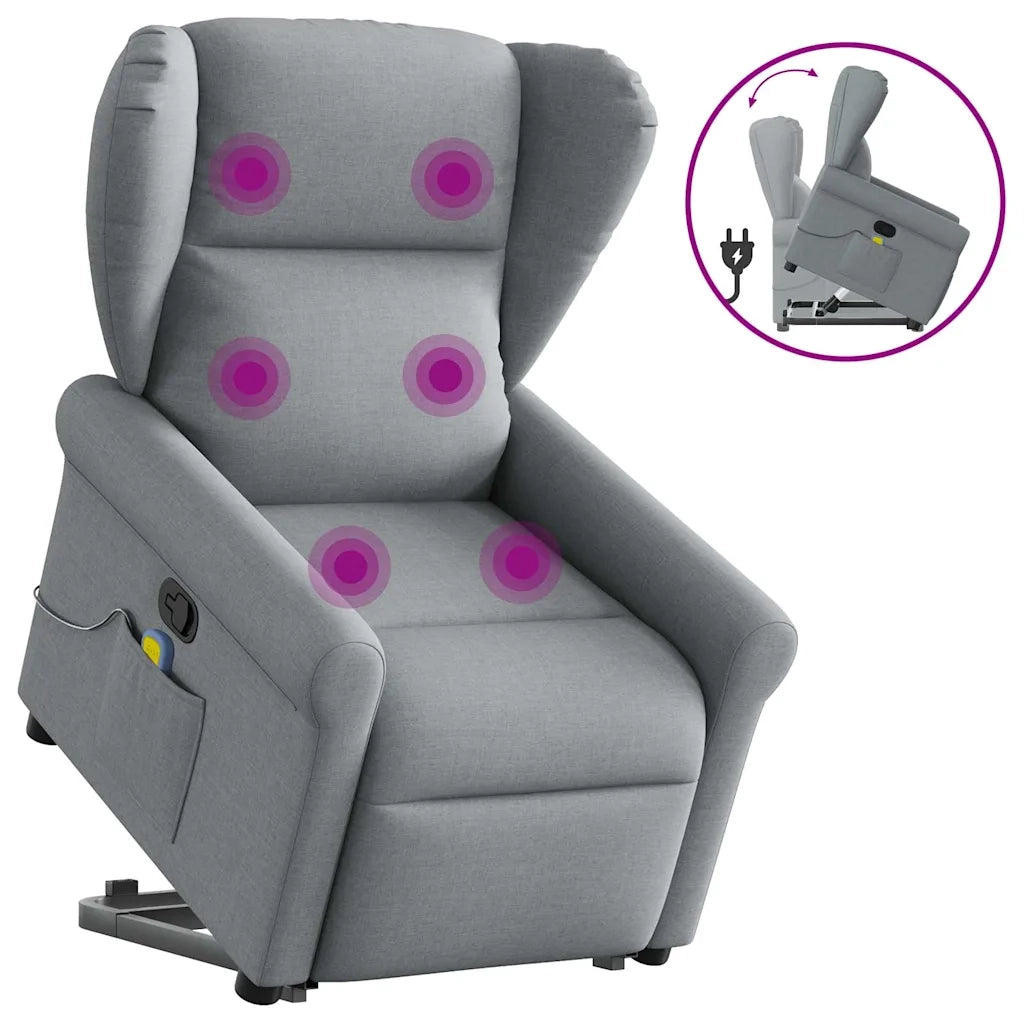 Poltrona | Sedia Relax Alzapersona Massaggi Reclinabile Grigio Chiaro Tessuto