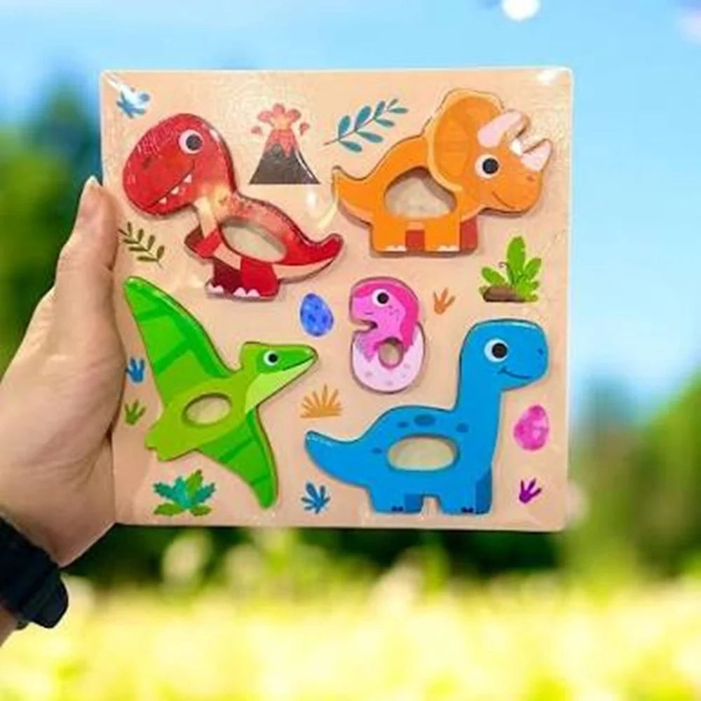 Trade Shop - Puzzle A Incastro Tema Dinosauri Gioco In Legno Per Bambini Educativo 2 Modelli 32344 -