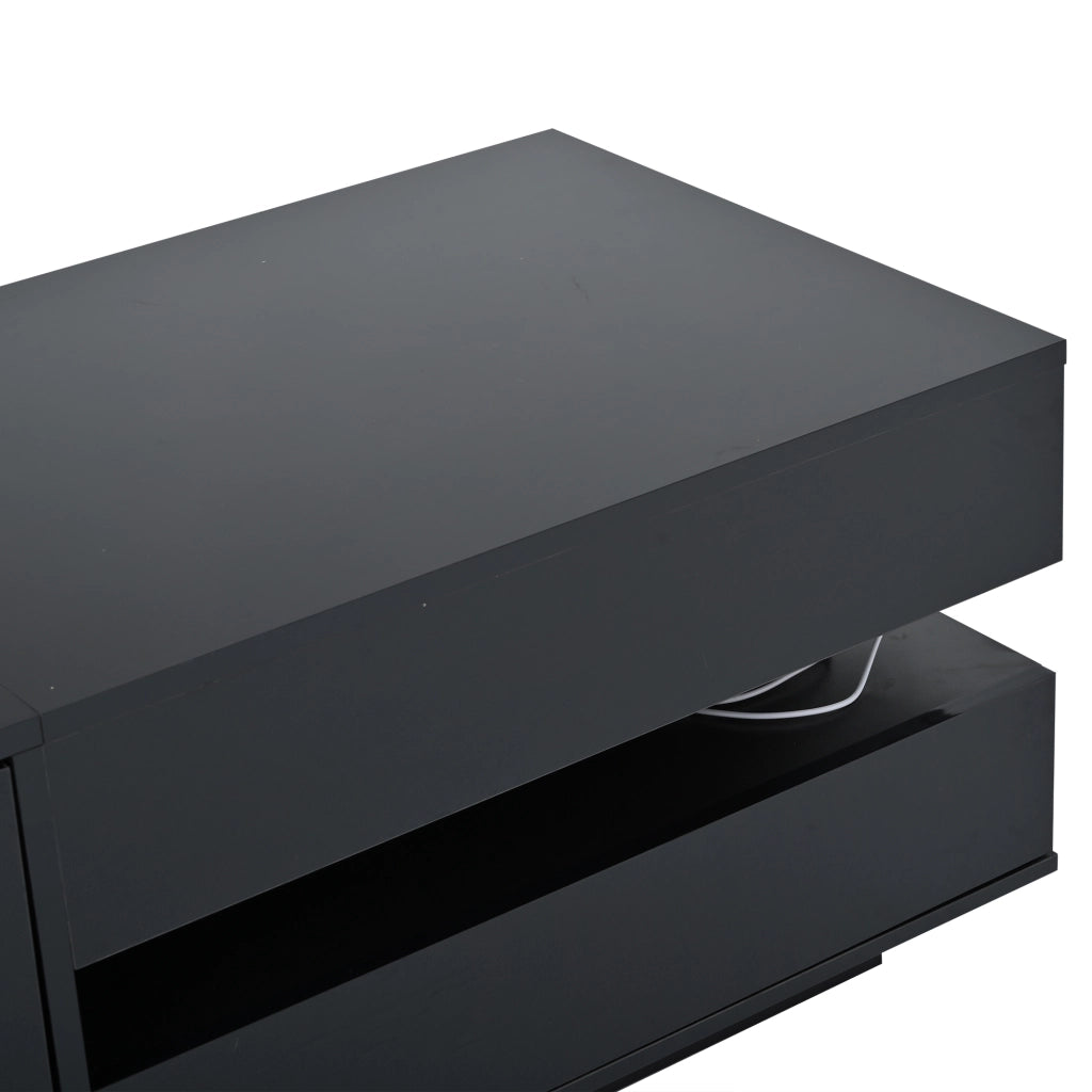TAVOLINO DA SALOTTO 95x50x40 cm Nero Lucido sollevabile con LED e 1 cassetto