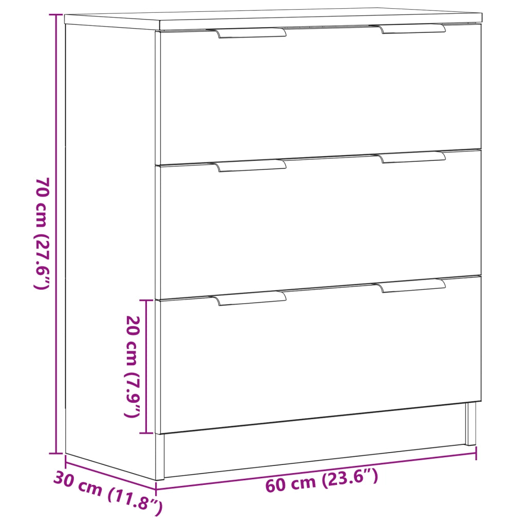 Credenza nera in rovere 60x30x70 cm in legno ingegnerizzato