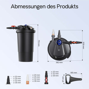 CPA-15000 Filtro a pressione per laghetto con UVC da 18 W Per laghetti fino a 30000 litri