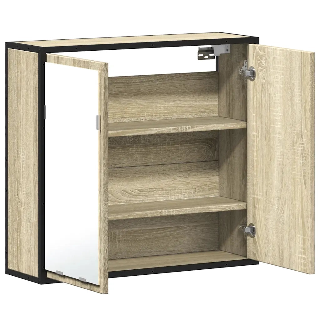 Mobiletto con specchio per bagno in rovere Sonoma 65x20x60 cm in legno ingegnerizzato 849255