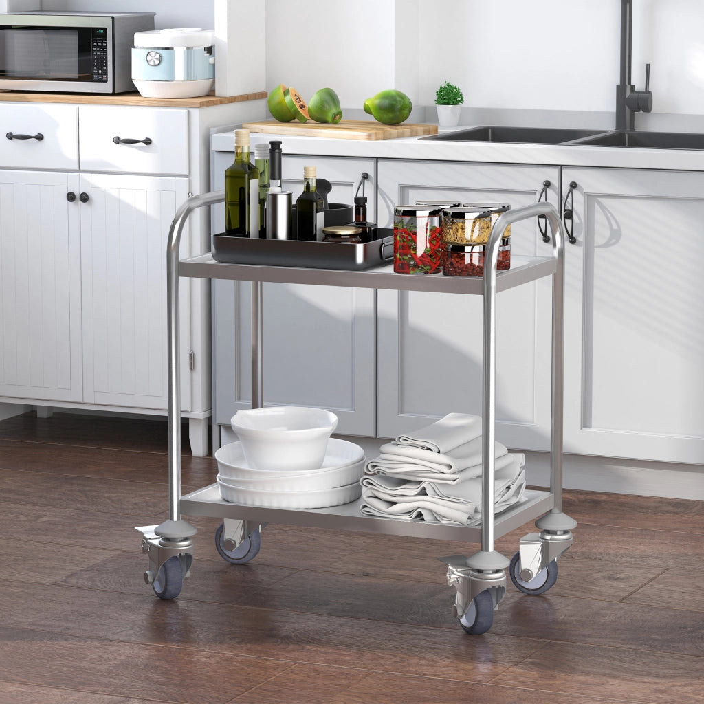 Carrello Cucina con 2 Ripiani e 2 Bracci ¨C Zephmum ¨C 80x45x82 cm Acciaio Inox