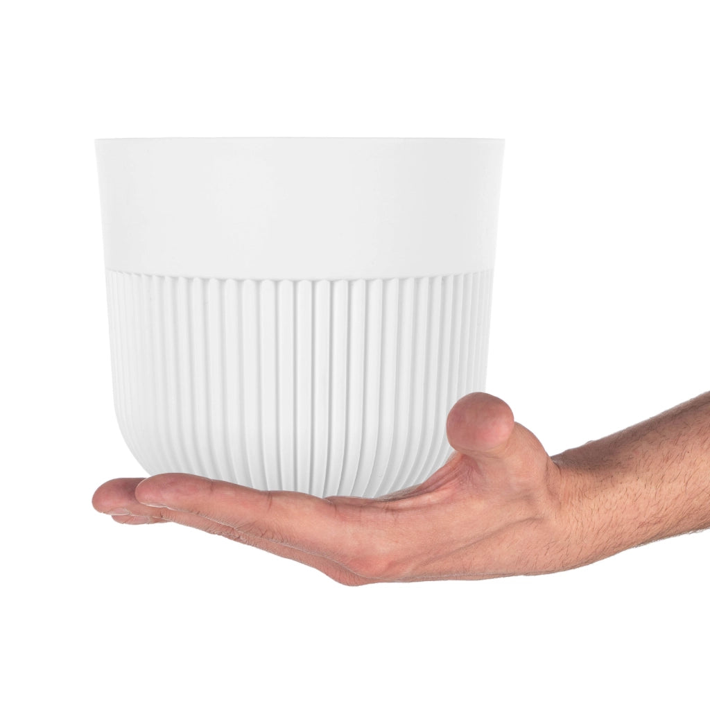 Vaso da fiori KADAX, Coprivaso, 15 cm, Plastica, Rotondo, A coste, Bianco