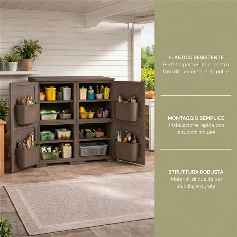 ARMADIO MULTIUSO 2 ANTE WENGÉ 79X43X85,5 CM CON 4 TASCHE LATERALI – CONTENITORE SALVASPAZIO PER INGRESSO E ORGANIZZAZIONE ZONA LIVING
