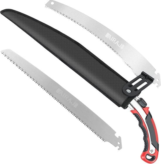 Snoeizaag 520 mm - Set a due pezzi con lama curva/rettangolare e manico antiscivolo - Acciaio SK5 giapponese - Protezione sicura e cambio lama facile