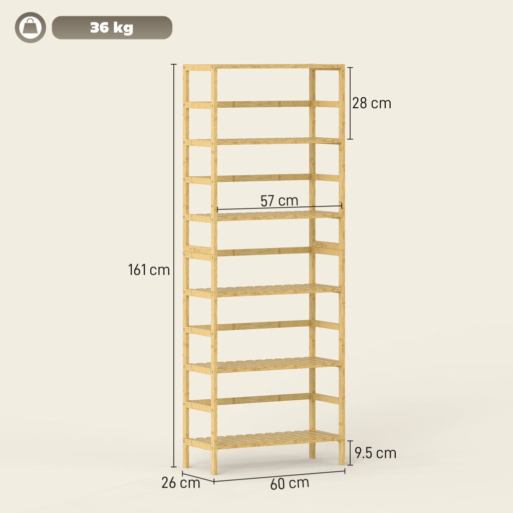 Scaffale Autoportante 60x26x161 cm a 6 Livelli con Ripiani Regolabili in Legno di Bambù Legno Naturale