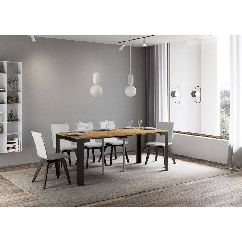 Consolle allungabile 90x40/196 cm Linea Small Evolution telaio Antracite - Quercia Natura