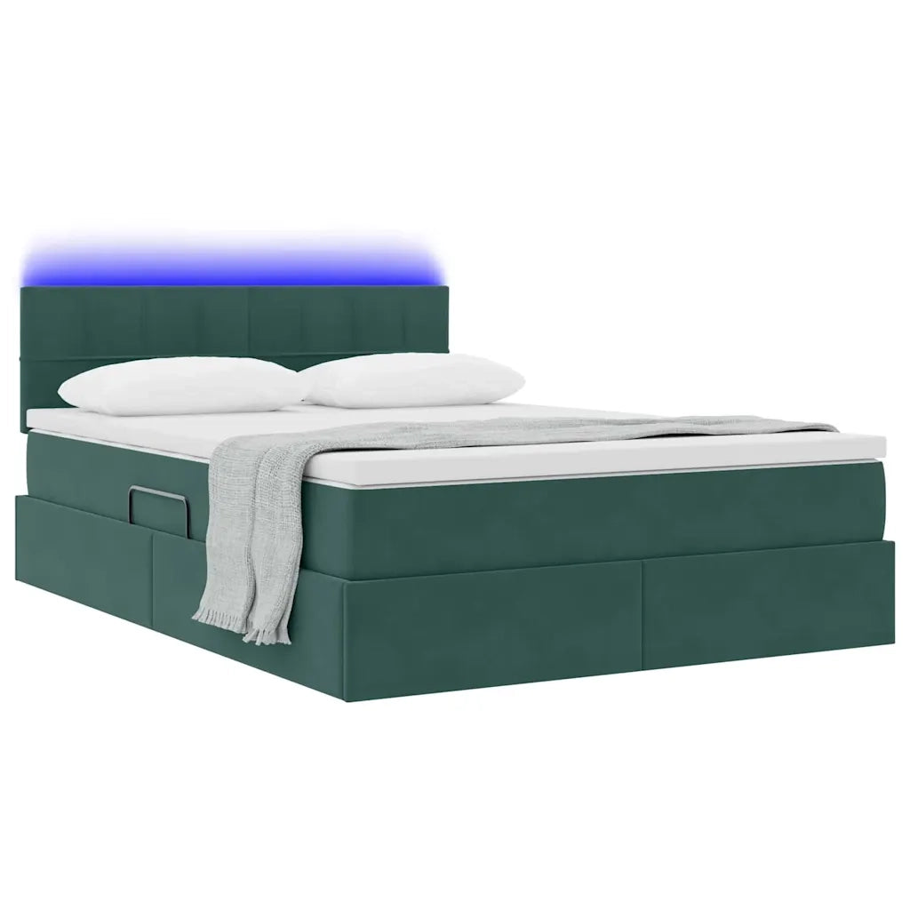 Letto con contenitore LED e materasso Verde Scuro 140 x 190 cm