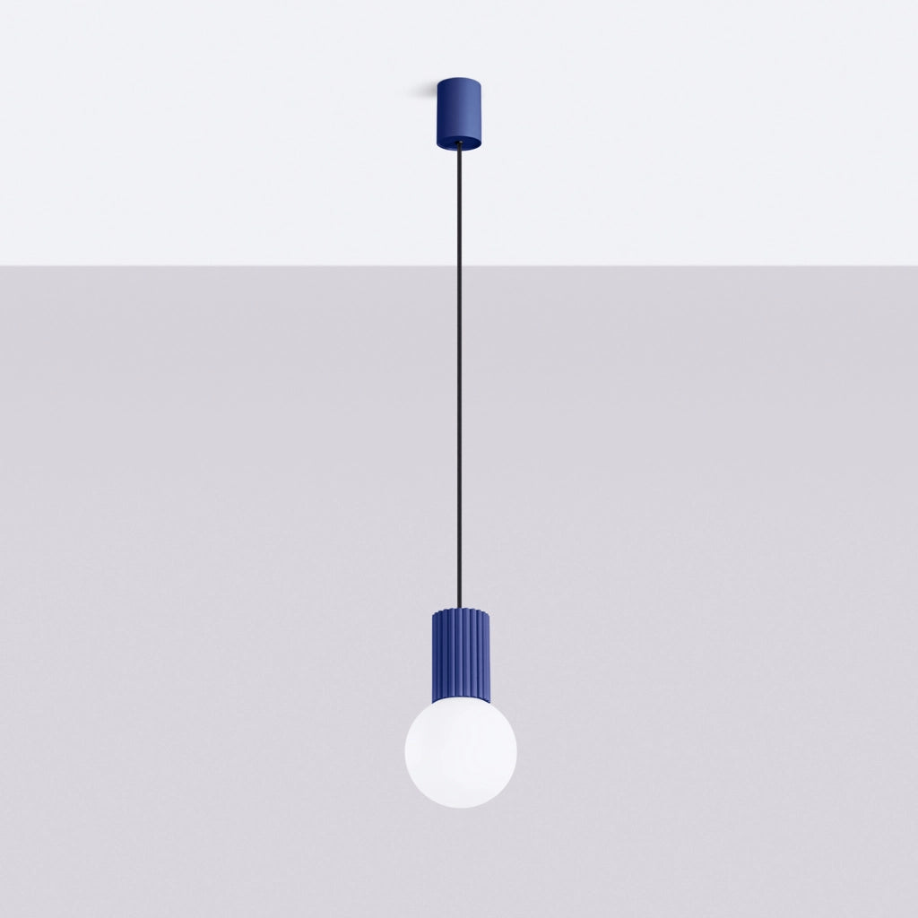 Lampada a sospensione Sfera vetro rigato blu G9 Pure Lume