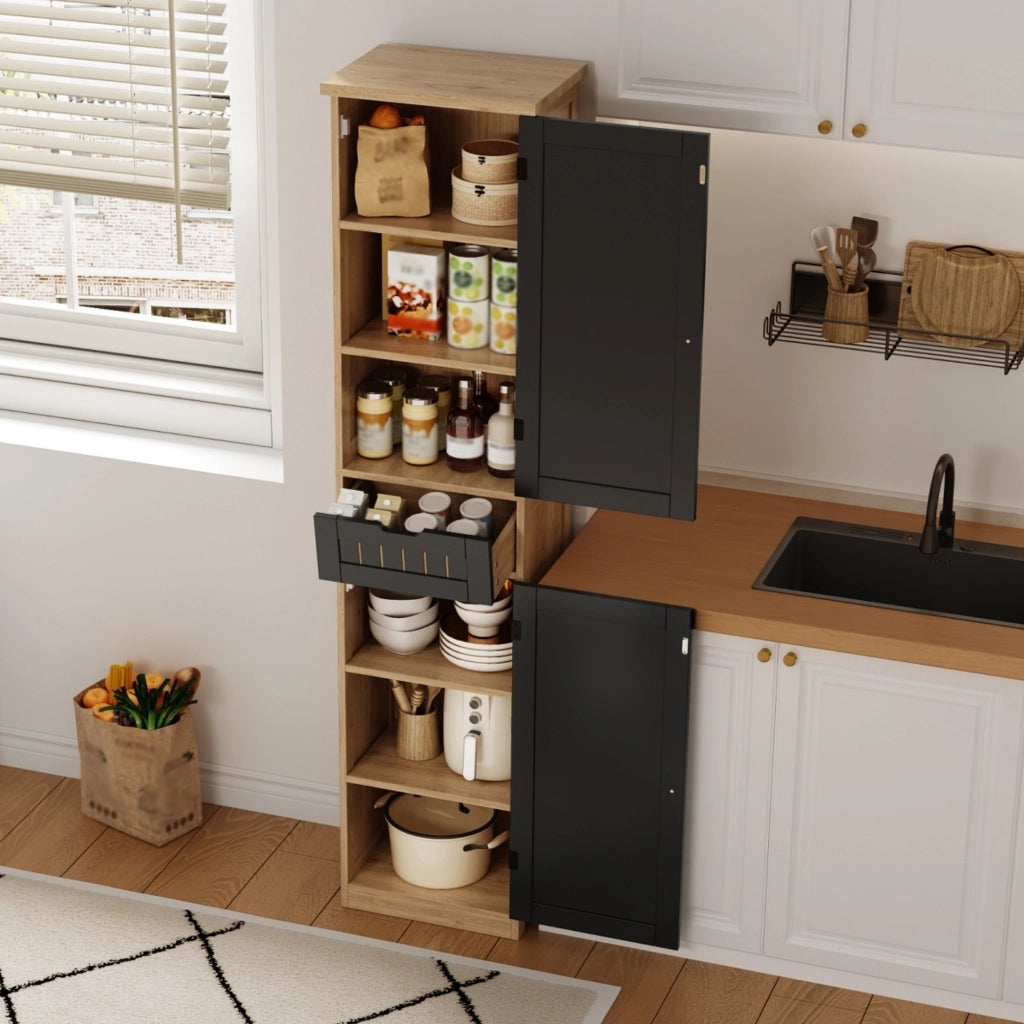 Mobile contenitore con 2 ante e 4 ripiani regolabili - per cucina - in MDF - 40×30×170 cm