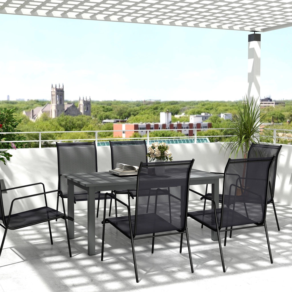 Tavolo Da Giardino Estensibile, 160 220 x 90 x 73 cm, Alluminio, Grigio, Per 6 8 Persone, Piano Drenante