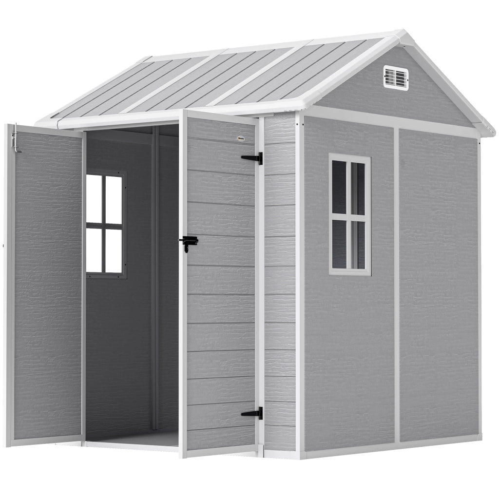 Casetta da Giardino in Resina con Pavimento, 2 Porte con Blocco, Finestra, 1.8x1.8m, Grigio