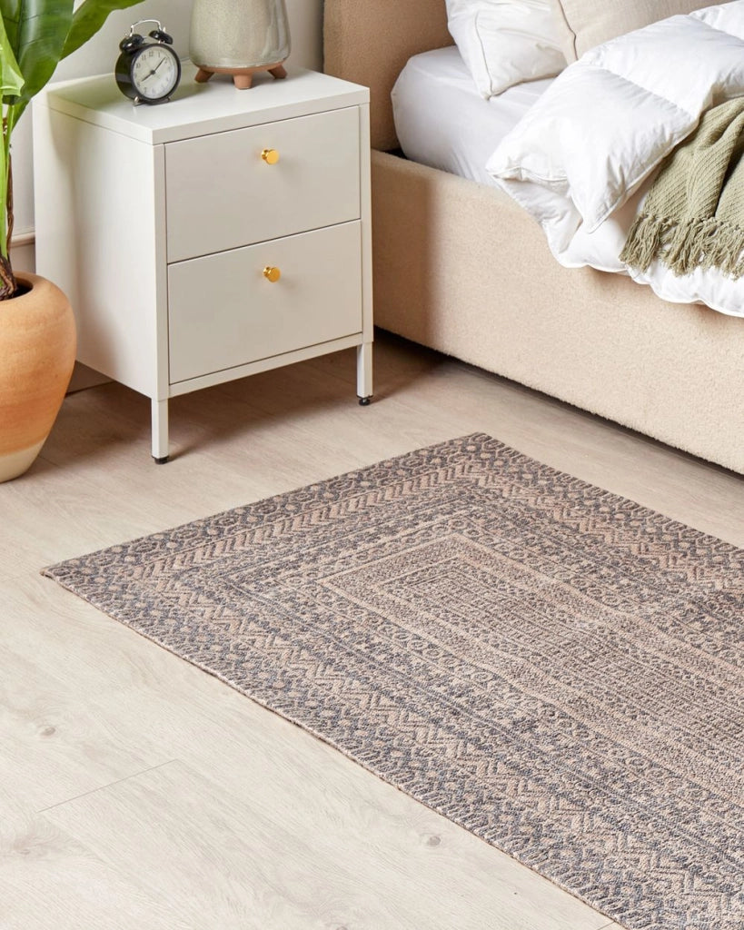 Tappeto moderno dal motivo geometrico 80 x 150 cm beige e grigio soggiorno camera da letto