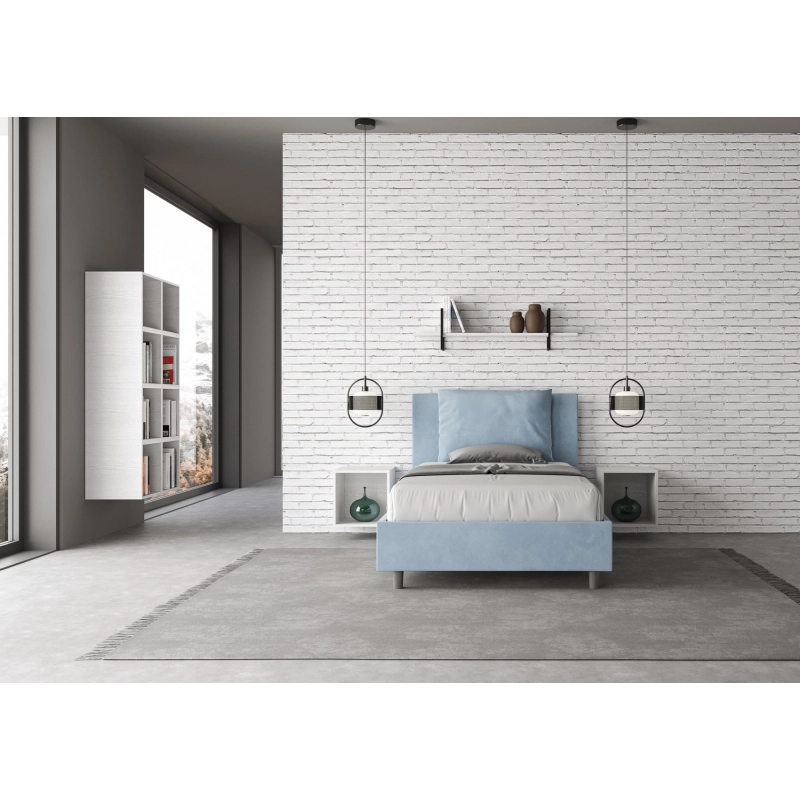 Letto imbottito 1 piazza e mezza 120x200 cm Antea - Con rete,Microfibra,Azzurro
