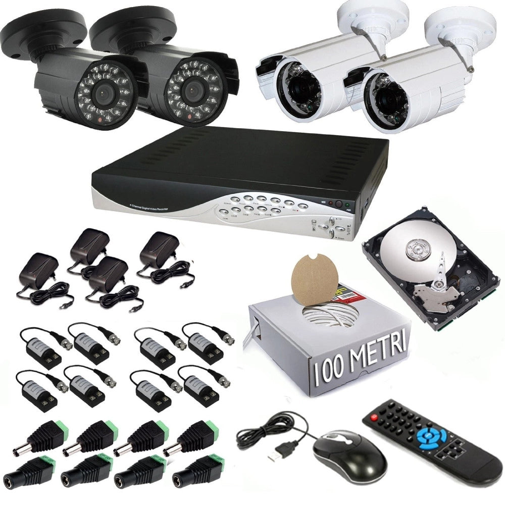 Trade Shop - Kit Dvr 4 Telecamera 700 Tvl Videosorveglianza Lan Hd 500gb Balun Smartphone -