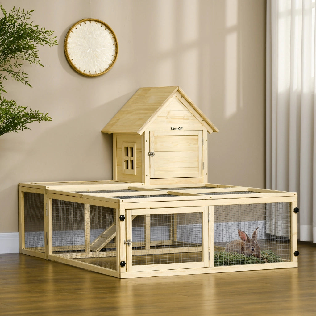 Recinto per conigli a due livelli con rampa e porte ¨C zephmum ¨C legno marrone 120x80x60