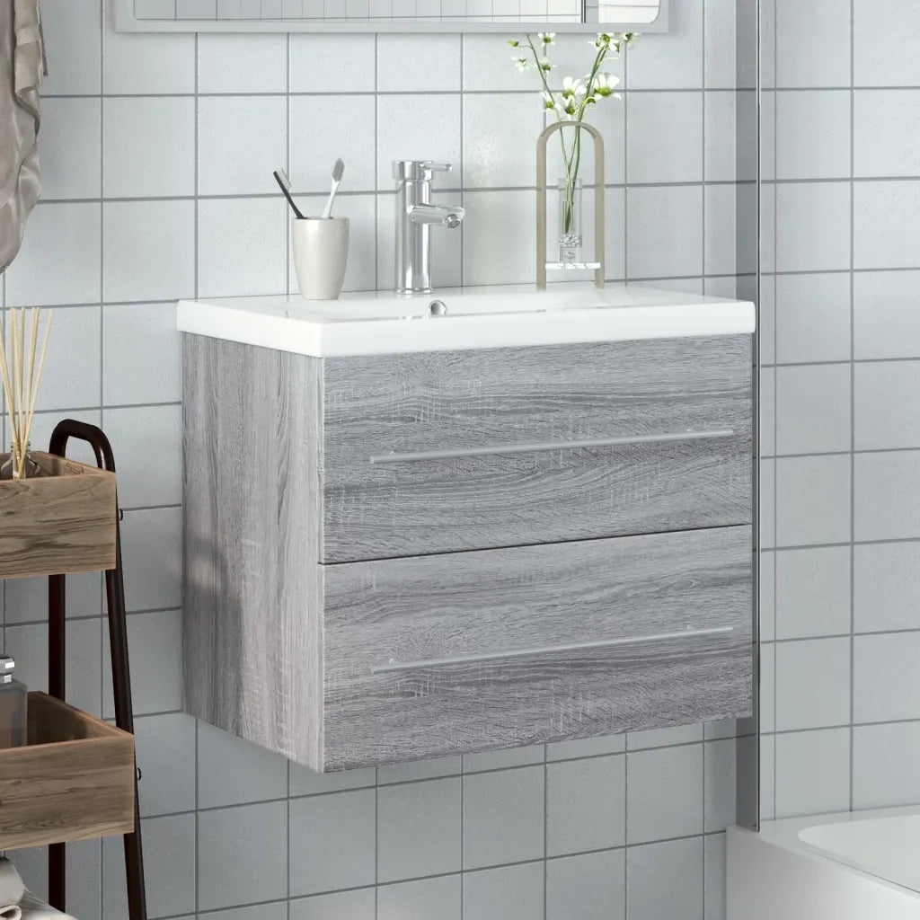 Mobile da Bagno con Lavabo | Armadio Lavabo Integrato Grigio Sonoma
