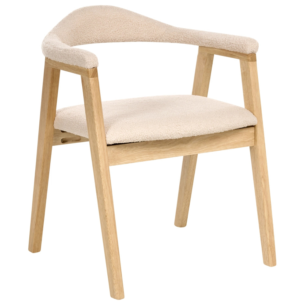 Set di 2 sedie da pranzo Marrone chiaro Seduta imbottita Schienale Boucle Poliestere Gomma Struttura in legno Stile retrò Sala da pranzo