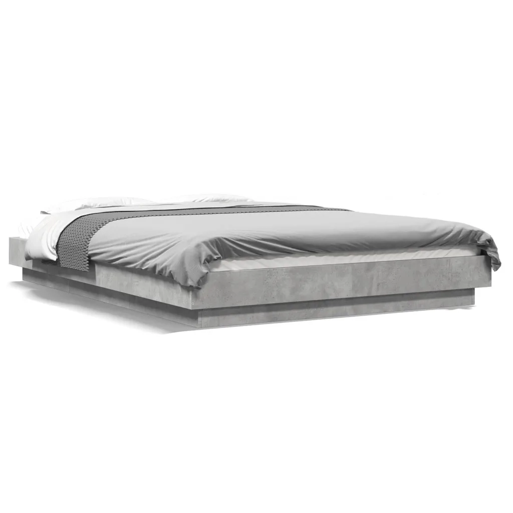 Letto matrimoniale | Letto per adulti | Giroletto Luci LED Grigio Cemento 135x190 cm Legno Multistrato