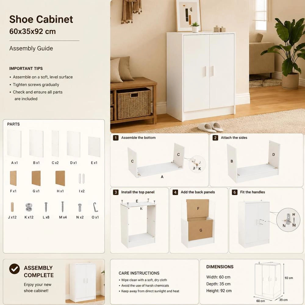 Shoe Cabinet White 60x35x92 Cm Wood-based Material