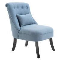 Poltrona per Salotto Imbottita con Cuscino, in Tessuto Effetto Lino e Legno, 52.5x69x77 cm, Blu