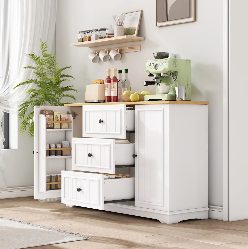 Credenza da pranzo 126x40x86 cm in MDF bianco, 3 cassetti