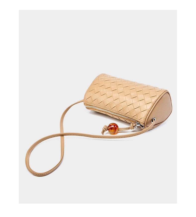 Borsa da donna in vera pelle, borsa a cuscino, borsa per cellulare intrecciata, marrone