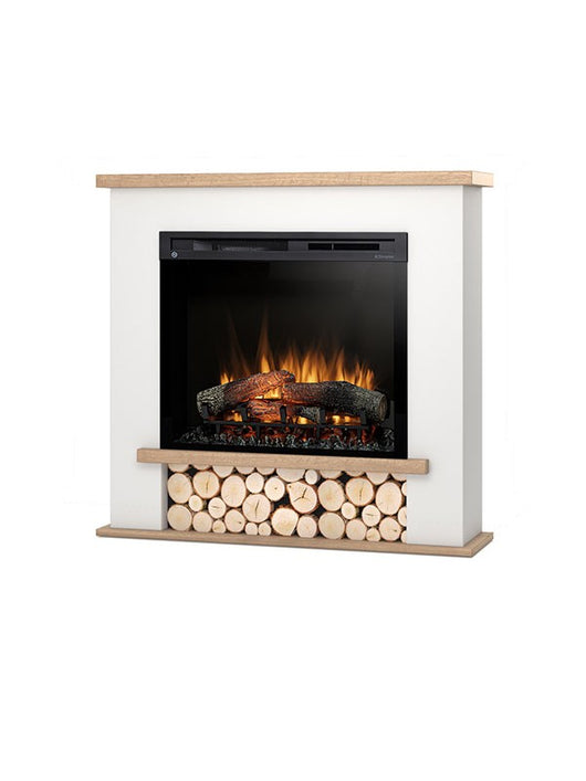 Camino Elettrico Riscaldante Da Pavimento Autoportante a LED - 28" - Bianco opaco / Rovere chiaro - 106 x 100 x 28 - TULA