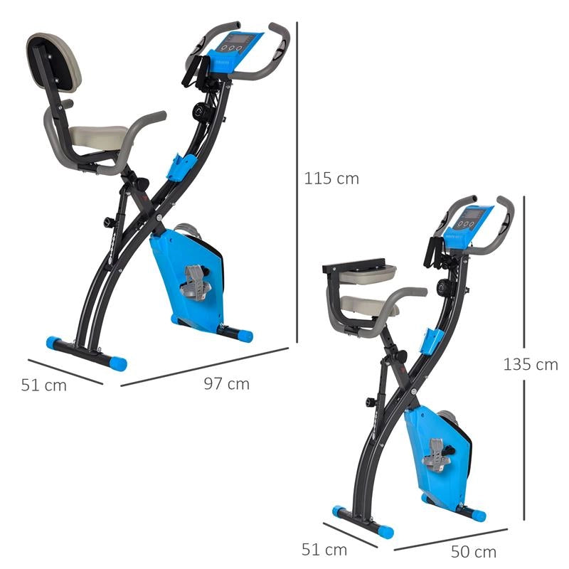 CYCLETTE PIEGHEVOLE 8 LIVELLI DI RESISTENZA CON SEDUTA REGOLABILE, BLU E GRIGIA