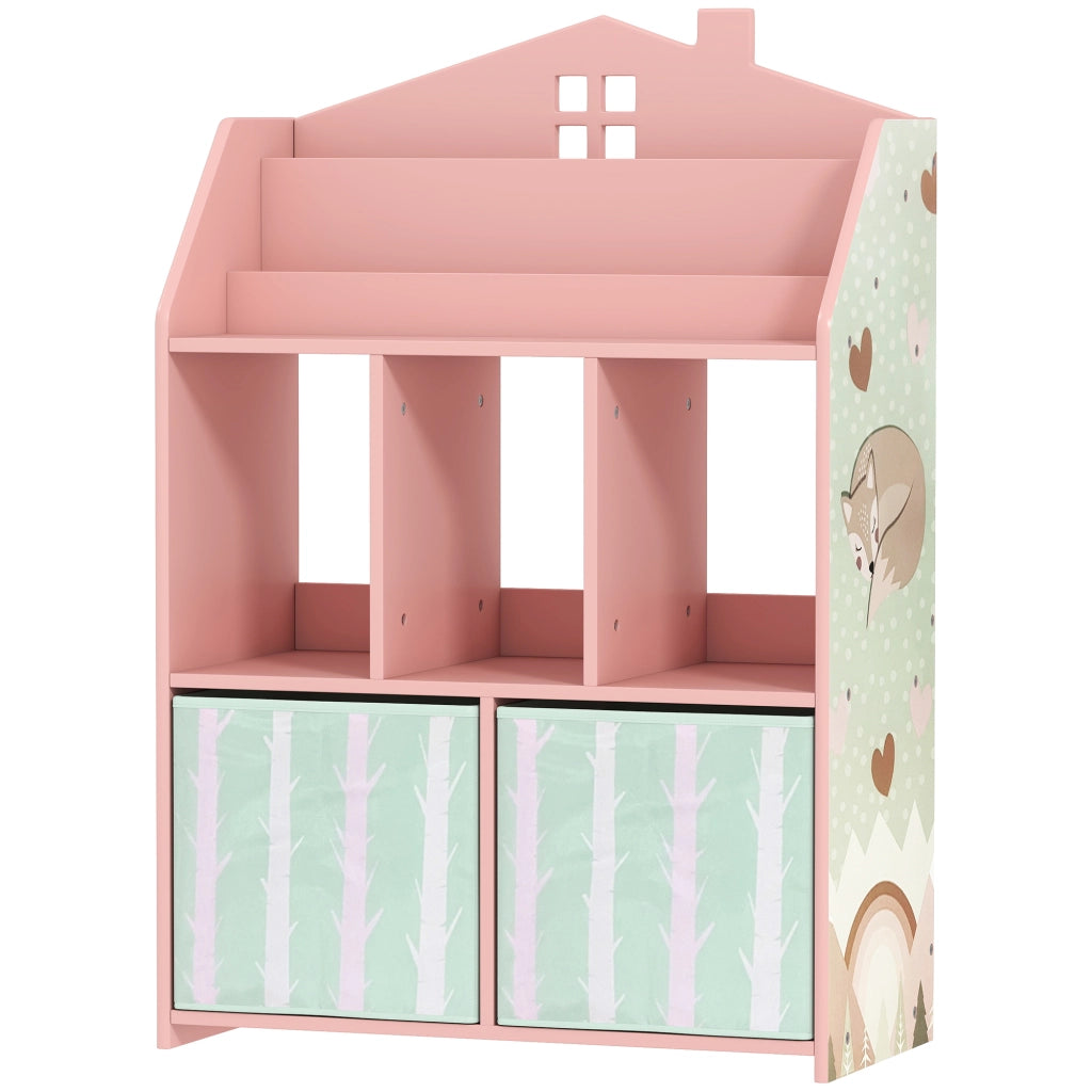 Libreria bambini con 2 cassetti in tessuto ¨C zephmum ¨C MDF rosa