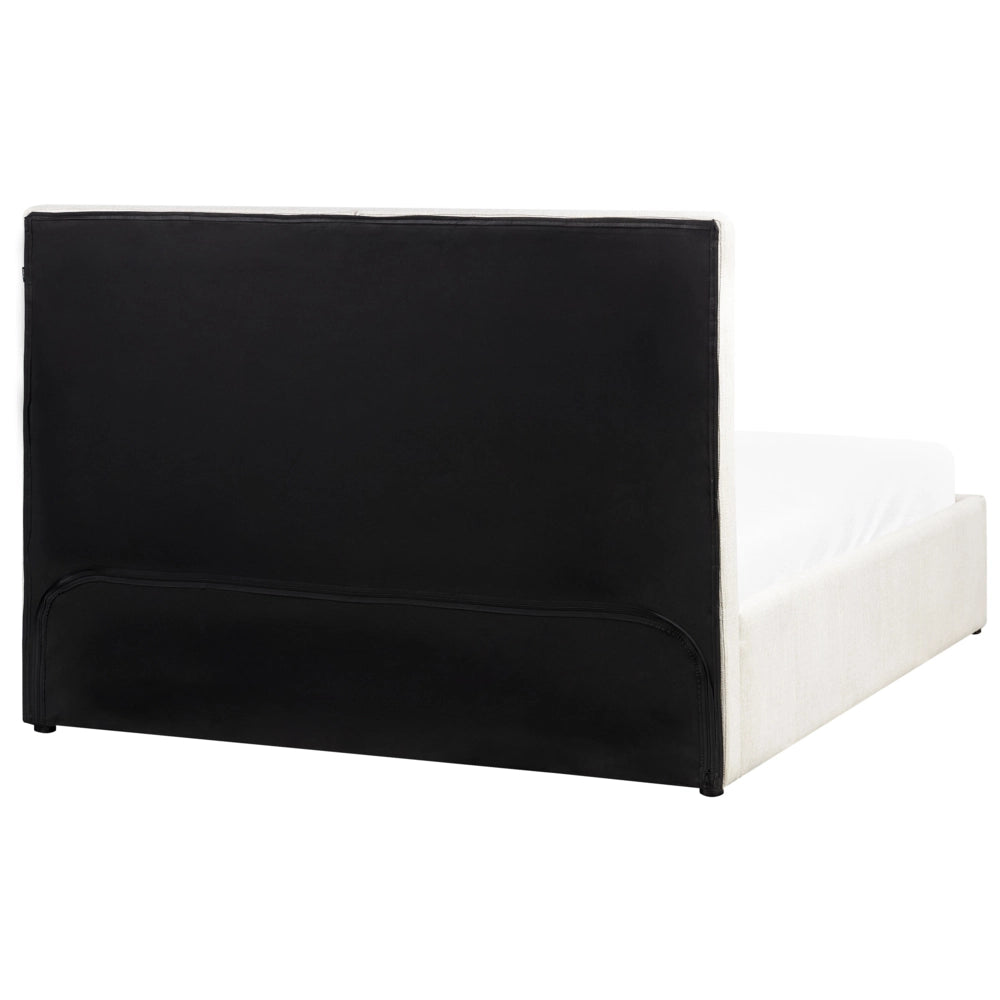 Letto matrimoniale con contenitore rivestito in tessuto bianco sporco 160 x 200 cm camera da letto elegante