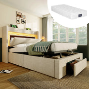 letto imbottito lino beige 90 x 200 cm