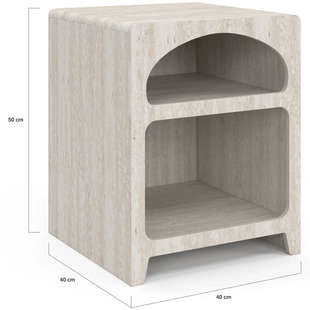 IDMarket - Set di 2 comodini organici a 2 scomparti ALESIA beige effetto marmo